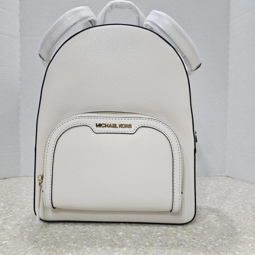 Michael Kors Jaycee Medium Pebbled Leather Backpack Light Cream NWT - Picture 4 of 15